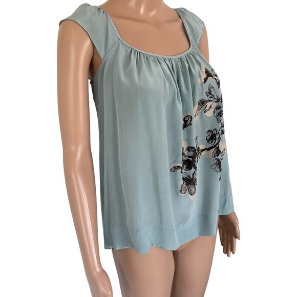 Y2K Silk Floral Babydoll Tank Top Blue Soft Girl Cottagecore Sleeveless Ballet S - Picture 2 of 8